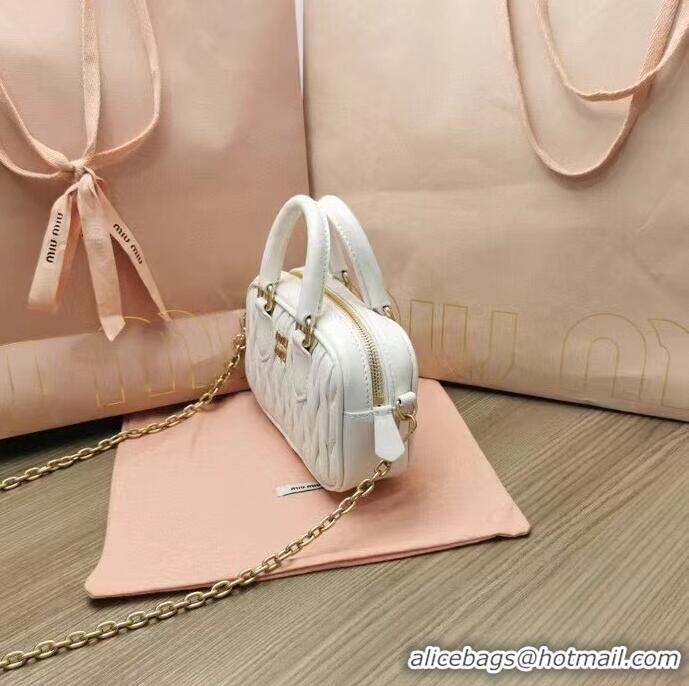 Top Grade Miu Miu Original Leather Top-handle Bag With Strap 5BG183 White