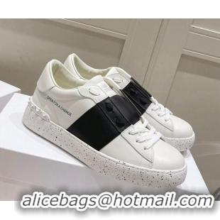 Durable Valentino Calfskin Open for a Change Sneakers with Black Stripe White 2052511