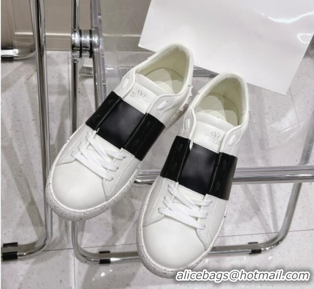 Durable Valentino Calfskin Open for a Change Sneakers with Black Stripe White 2052511