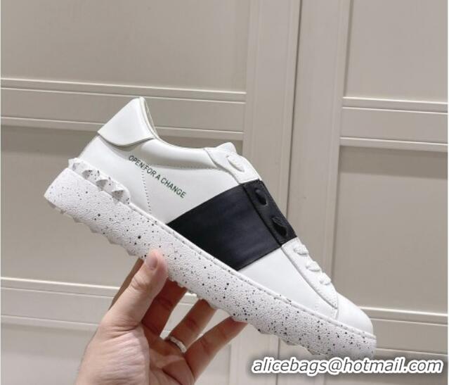 Durable Valentino Calfskin Open for a Change Sneakers with Black Stripe White 2052511