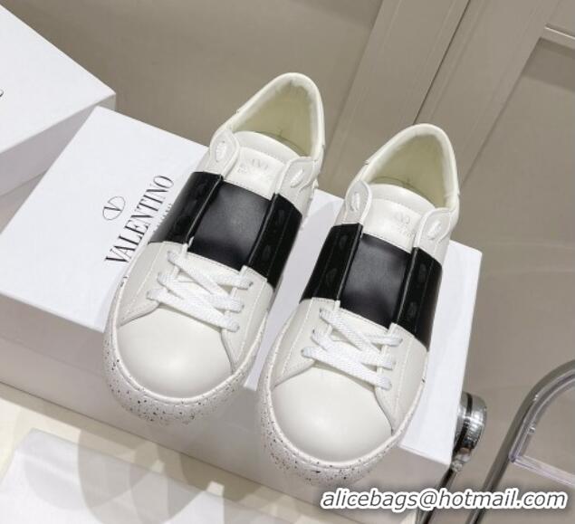 Durable Valentino Calfskin Open for a Change Sneakers with Black Stripe White 2052511