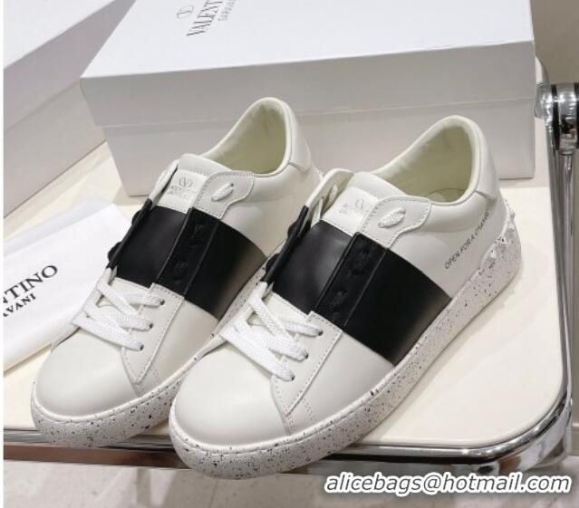 Durable Valentino Calfskin Open for a Change Sneakers with Black Stripe White 2052511