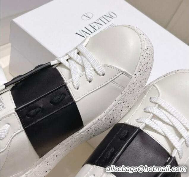 Durable Valentino Calfskin Open for a Change Sneakers with Black Stripe White 2052511