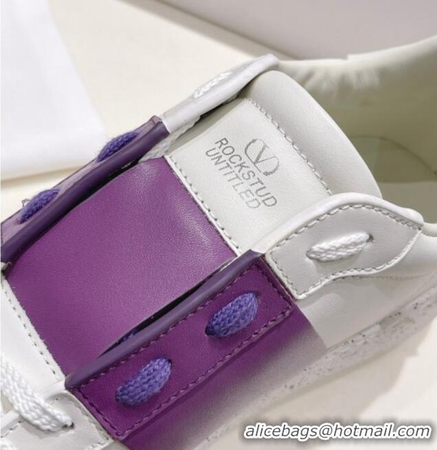 Stylish Valentino Calfskin Open for a Change Sneakers with Purple Stripe White 052512