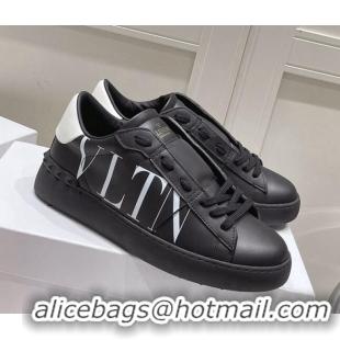 Good Quality Valentino VLTN Untitled Calfskin Open Sneakers Black Leather 052515