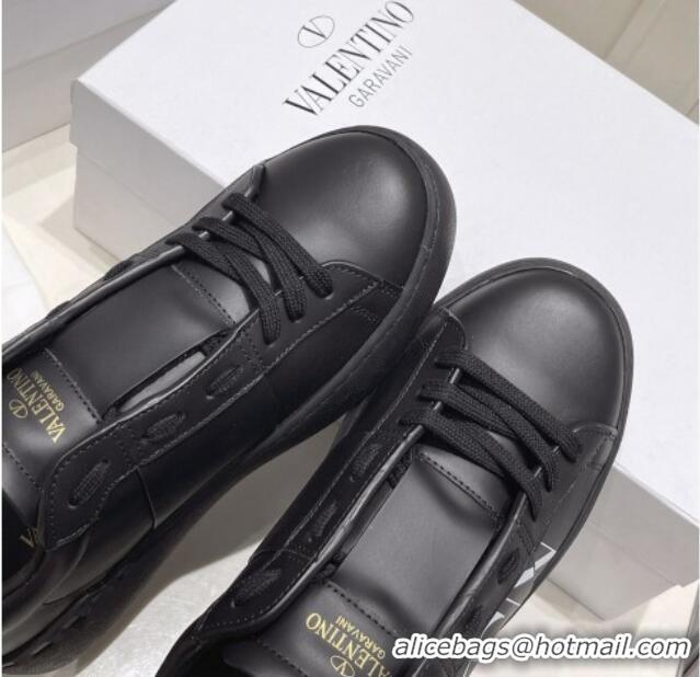 Good Quality Valentino VLTN Untitled Calfskin Open Sneakers Black Leather 052515