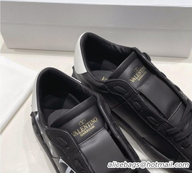 Good Quality Valentino VLTN Untitled Calfskin Open Sneakers Black Leather 052515