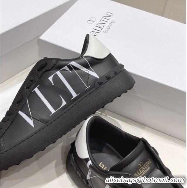 Good Quality Valentino VLTN Untitled Calfskin Open Sneakers Black Leather 052515