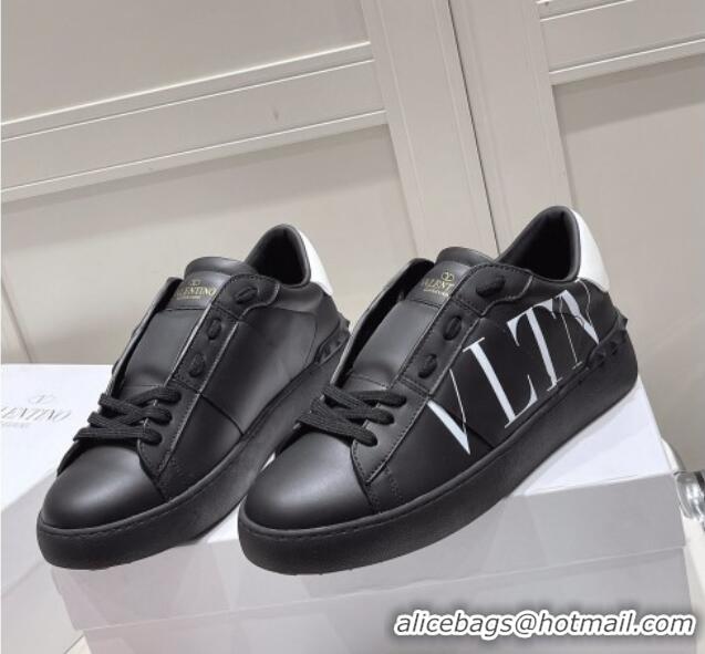 Good Quality Valentino VLTN Untitled Calfskin Open Sneakers Black Leather 052515