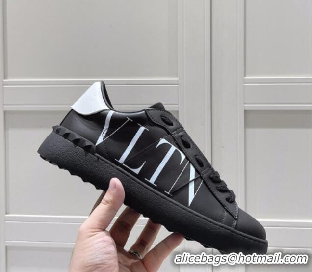 Good Quality Valentino VLTN Untitled Calfskin Open Sneakers Black Leather 052515