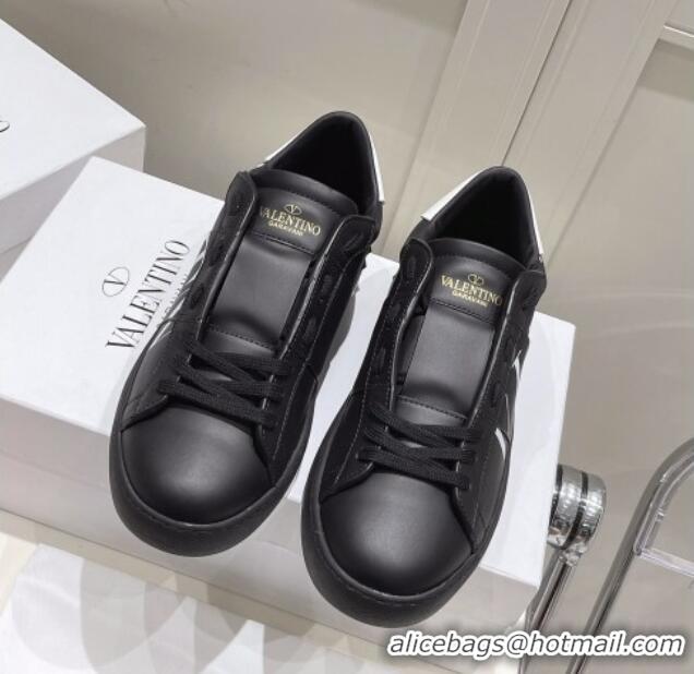 Good Quality Valentino VLTN Untitled Calfskin Open Sneakers Black Leather 052515