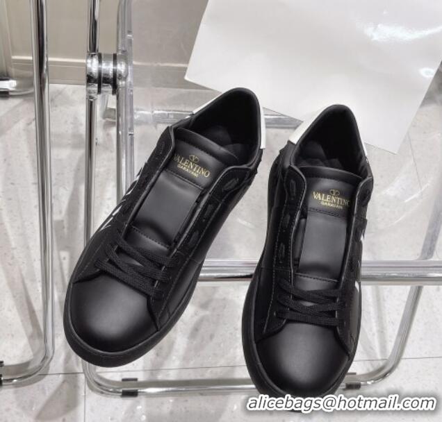 Good Quality Valentino VLTN Untitled Calfskin Open Sneakers Black Leather 052515