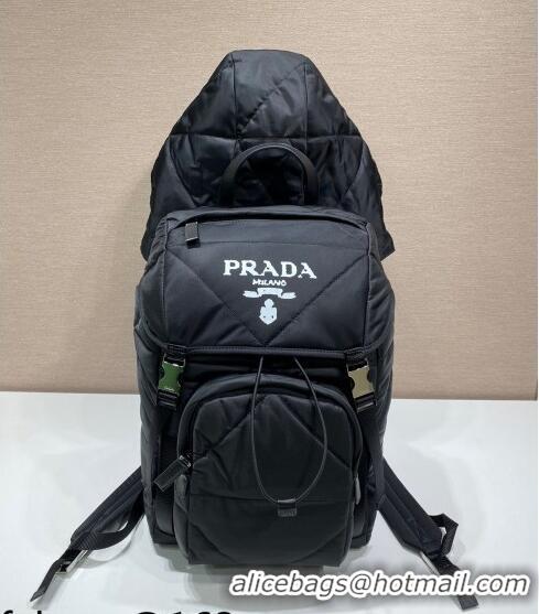 Fashion Style Prada Re-Nylon Padded Backpack with Hood 2VZ135 Black 2022