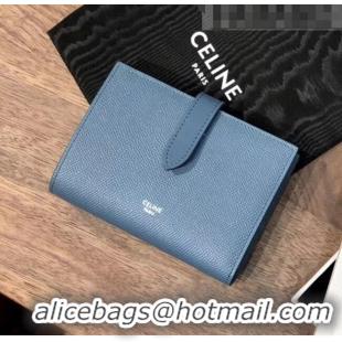 Good Product Celine Grained Calfskin Medium Strap Multifunction Wallet CE0201 Blue