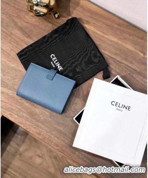 Good Product Celine Grained Calfskin Medium Strap Multifunction Wallet CE0201 Blue