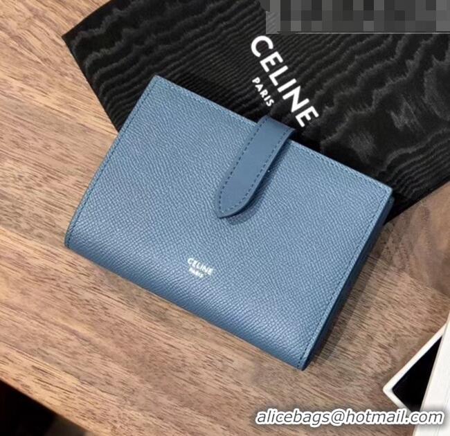 Good Product Celine Grained Calfskin Medium Strap Multifunction Wallet CE0201 Blue