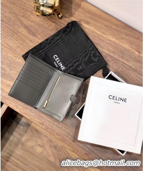 Pretty Style Celine Grained Calfskin Medium Strap Multifunction Wallet CE0201 Grey