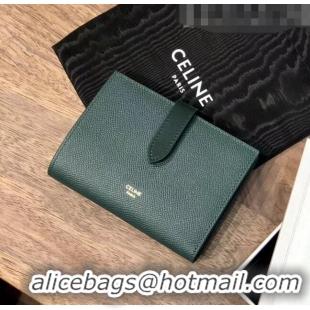 Well Crafted Celine Grained Calfskin Medium Strap Multifunction Wallet CE0201 Deep Green/Black