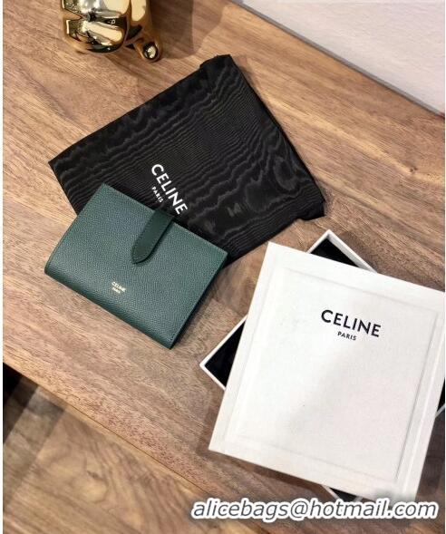 Well Crafted Celine Grained Calfskin Medium Strap Multifunction Wallet CE0201 Deep Green/Black