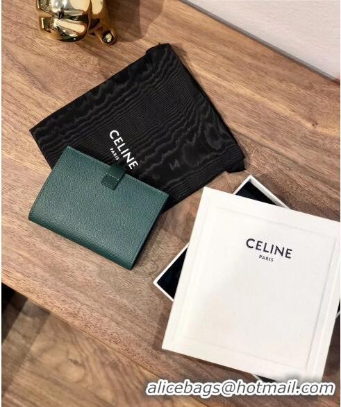 Well Crafted Celine Grained Calfskin Medium Strap Multifunction Wallet CE0201 Deep Green/Black