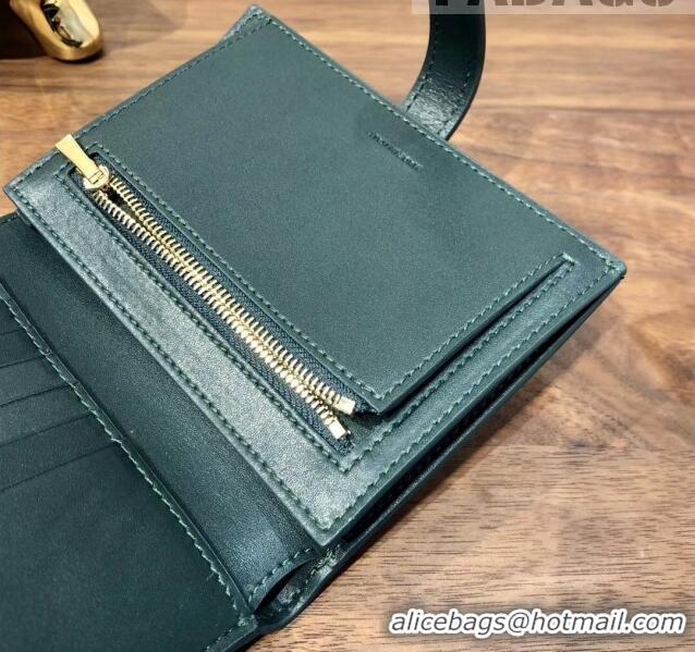 Well Crafted Celine Grained Calfskin Medium Strap Multifunction Wallet CE0201 Deep Green/Black