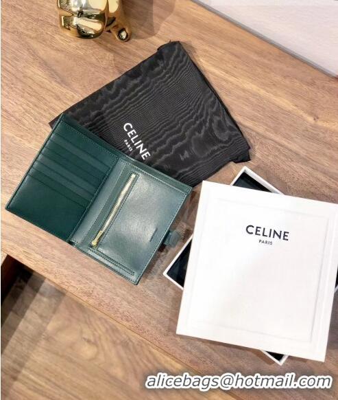 Well Crafted Celine Grained Calfskin Medium Strap Multifunction Wallet CE0201 Deep Green/Black