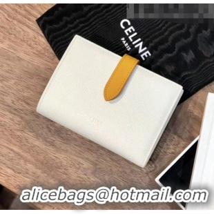 Super Quality Celine Grained Calfskin Medium Strap Multifunction Wallet CE0201 White/Yellow