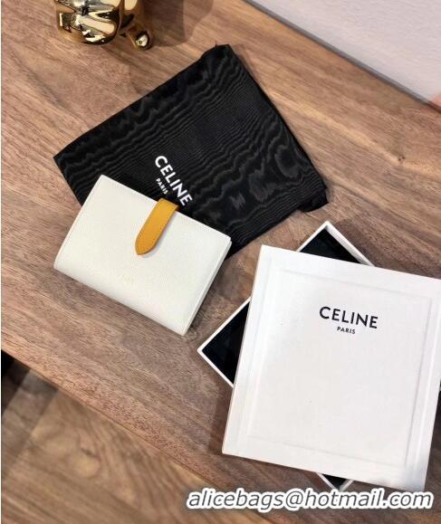 Super Quality Celine Grained Calfskin Medium Strap Multifunction Wallet CE0201 White/Yellow