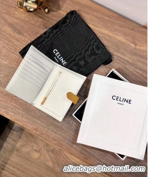 Super Quality Celine Grained Calfskin Medium Strap Multifunction Wallet CE0201 White/Yellow