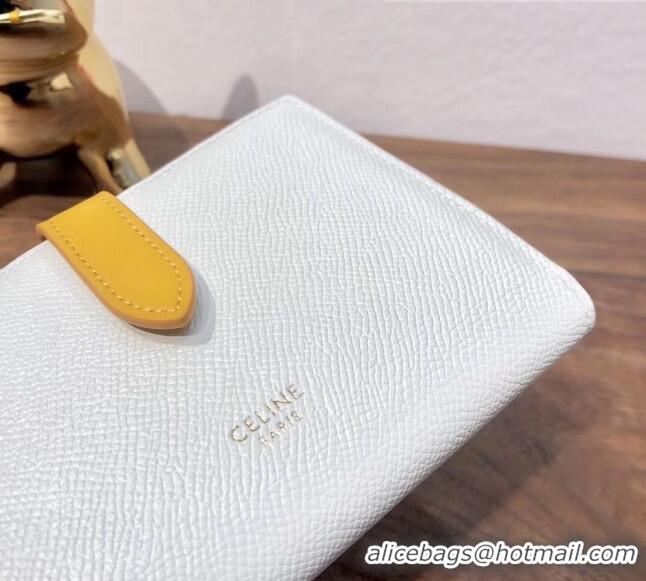 Super Quality Celine Grained Calfskin Medium Strap Multifunction Wallet CE0201 White/Yellow