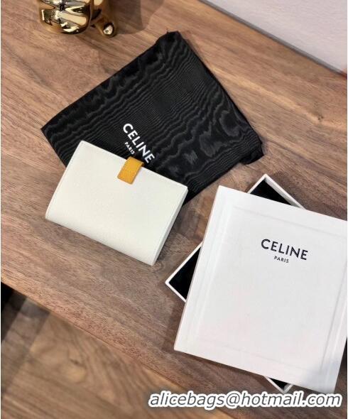 Super Quality Celine Grained Calfskin Medium Strap Multifunction Wallet CE0201 White/Yellow