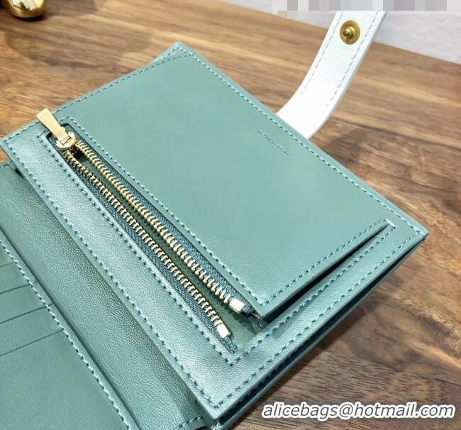 Top Quality Celine Grained Calfskin Medium Strap Multifunction Wallet CE0201 Light Green/White