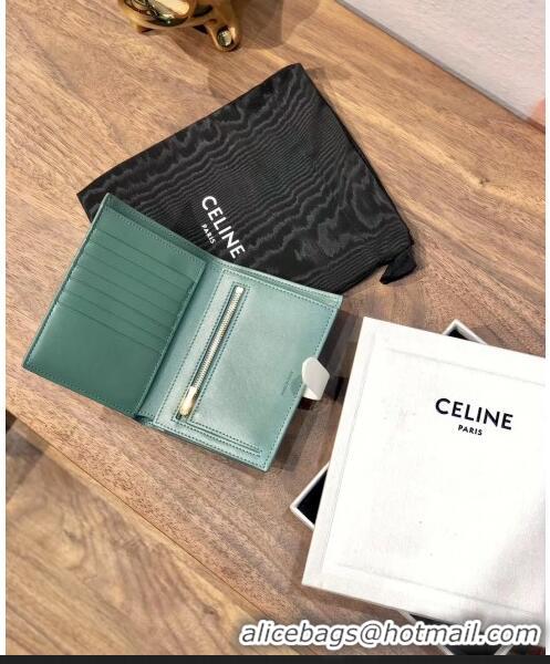 Top Quality Celine Grained Calfskin Medium Strap Multifunction Wallet CE0201 Light Green/White