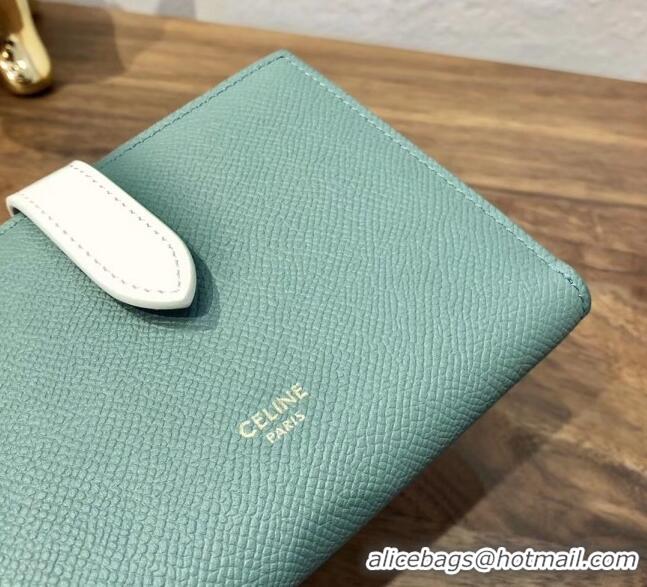 Top Quality Celine Grained Calfskin Medium Strap Multifunction Wallet CE0201 Light Green/White