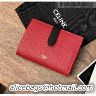 Reasonable Price Celine Grained Calfskin Medium Strap Multifunction Wallet CE0201 Red/Black