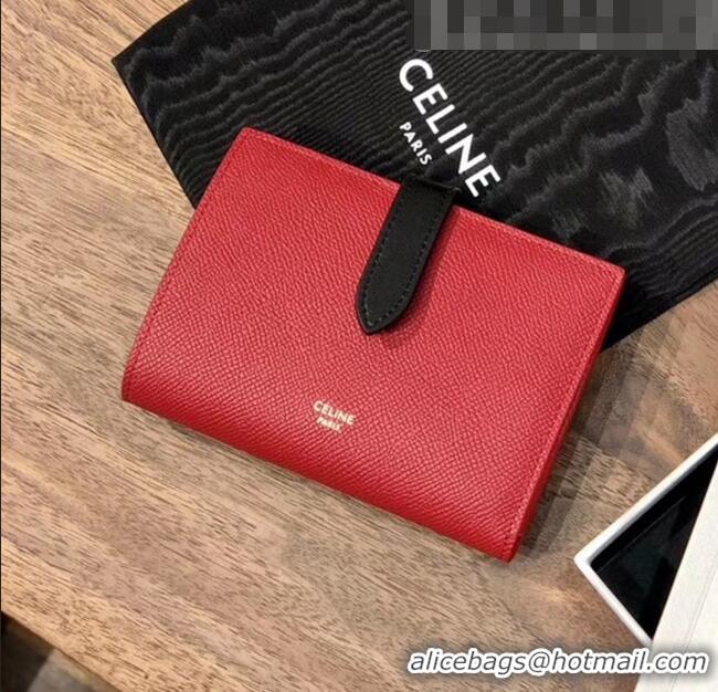 Reasonable Price Celine Grained Calfskin Medium Strap Multifunction Wallet CE0201 Red/Black