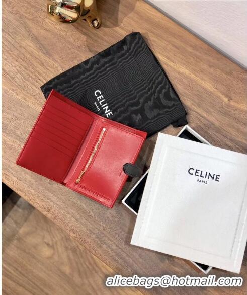 Reasonable Price Celine Grained Calfskin Medium Strap Multifunction Wallet CE0201 Red/Black