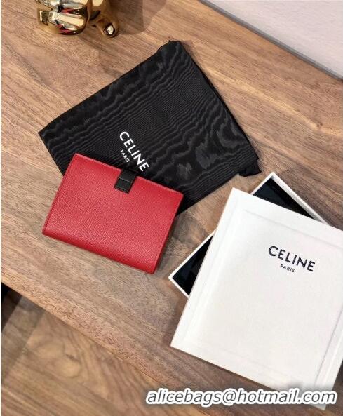 Reasonable Price Celine Grained Calfskin Medium Strap Multifunction Wallet CE0201 Red/Black