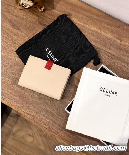 Shop Grade Celine Grained Calfskin Medium Strap Multifunction Wallet CE0201 Light Pink/Red