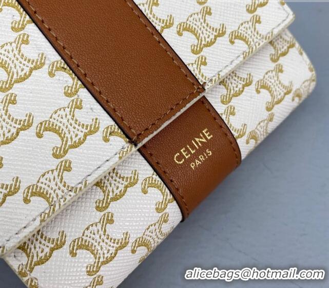 Good Product Celine Small Trifold Wallet in Triomphe Canvas 60031 White 2021