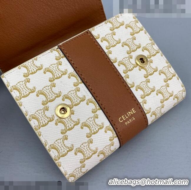 Good Product Celine Small Trifold Wallet in Triomphe Canvas 60031 White 2021