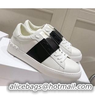 Pretty Style Valentino Untitled Calfskin Open Sneakers with Black Stripe White 052516