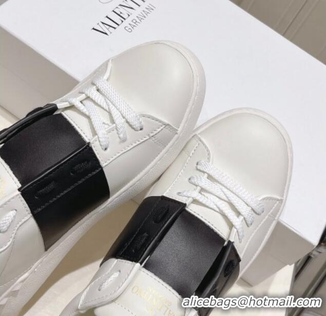 Pretty Style Valentino Untitled Calfskin Open Sneakers with Black Stripe White 052516