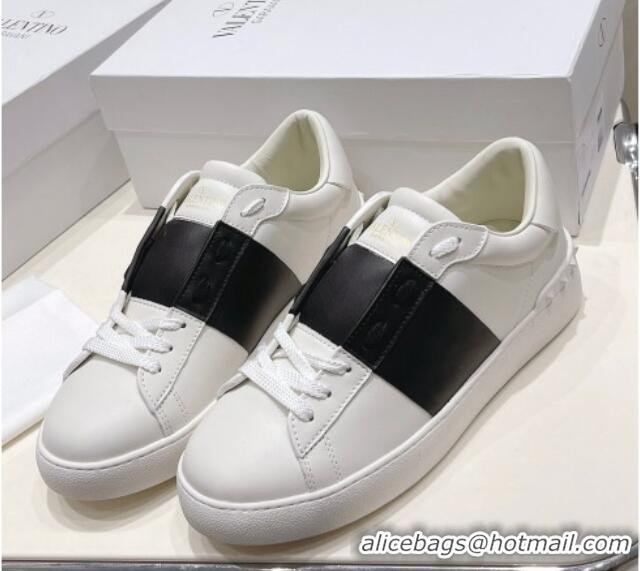 Pretty Style Valentino Untitled Calfskin Open Sneakers with Black Stripe White 052516