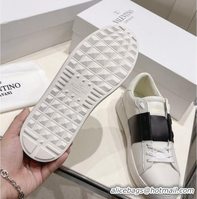 Pretty Style Valentino Untitled Calfskin Open Sneakers with Black Stripe White 052516