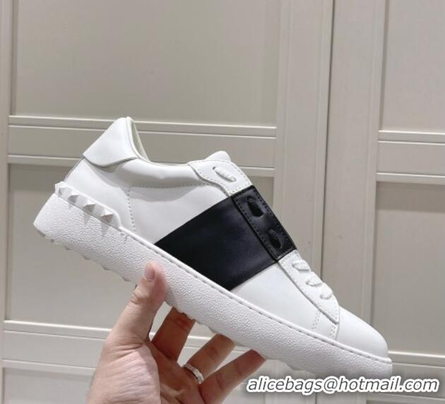 Pretty Style Valentino Untitled Calfskin Open Sneakers with Black Stripe White 052516