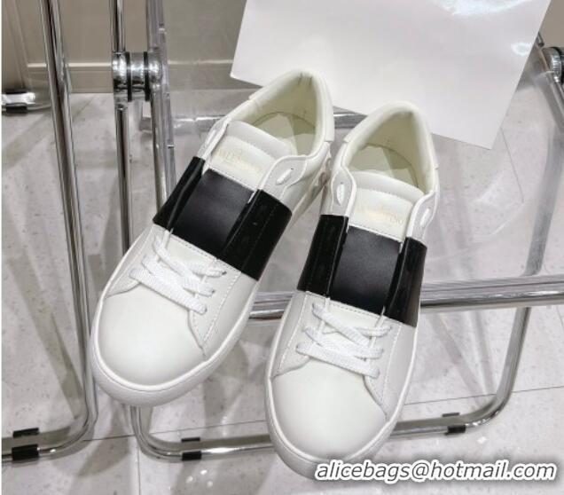 Pretty Style Valentino Untitled Calfskin Open Sneakers with Black Stripe White 052516