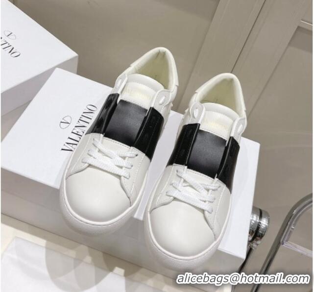 Pretty Style Valentino Untitled Calfskin Open Sneakers with Black Stripe White 052516