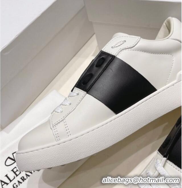 Pretty Style Valentino Untitled Calfskin Open Sneakers with Black Stripe White 052516