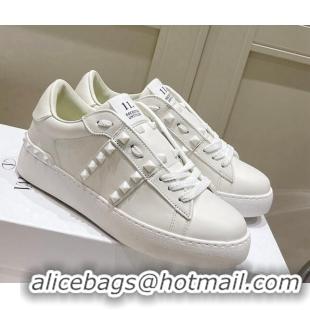 Discount lentino Untitled Calfskin Open Sneakers with Tonal Studs White 2052517